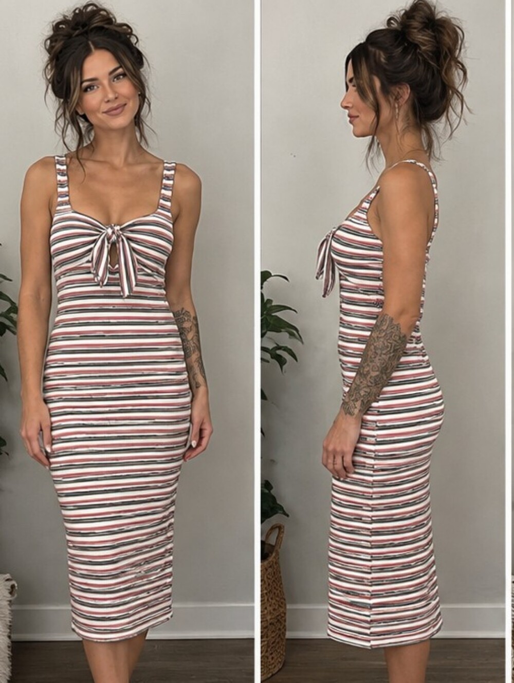 Striped Tie-Front Tank Midi Dress
